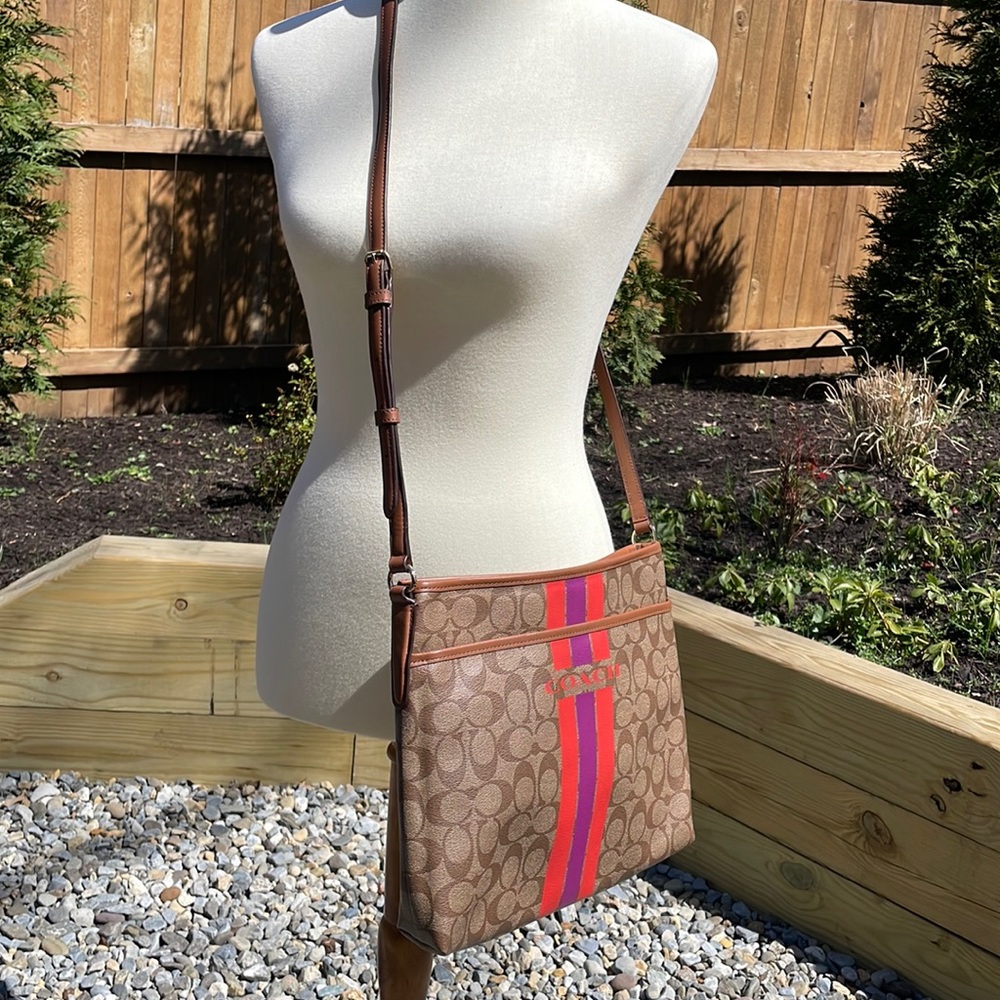 COACH (NEW) Varsity Stripe File Bag in Signature Coated Canvas (F38402) - Picture 3 of 10